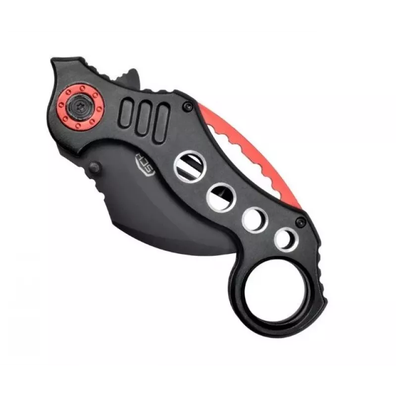 Cuchillo karambit de bolsillo SCK K29 – hoja fija, mango negro-rojo