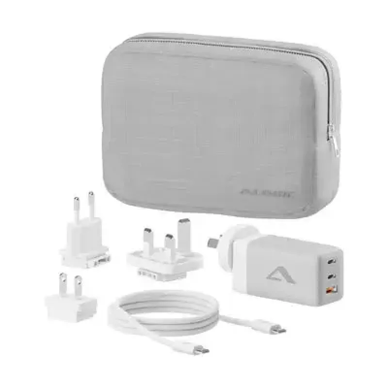 Cargador de interior ALOGIC WCM3X67G para smartphones y tablets, 110–240 V, 2× USB‑C, gris/blanco