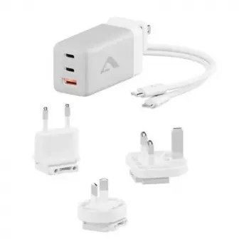 Cargador de interior ALOGIC WCM3X67G para smartphones y tablets, 110–240 V, 2× USB‑C, gris/blanco