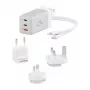 Cargador de interior ALOGIC WCM3X67G para smartphones y tablets, 110–240 V, 2× USB‑C, gris/blanco