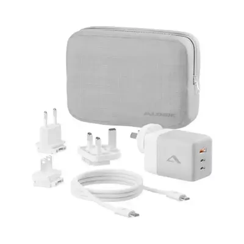 Cargador móvil ALOGIC WCM3X100G — cargador de CA de interior para smartphone y tablet, 2x USB-C, 100–240V, blanco