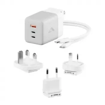 Cargador móvil ALOGIC WCM3X100G — cargador de CA de interior para smartphone y tablet, 2x USB-C, 100–240V, blanco