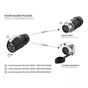 Conector de cable Alcasa IC01-20P202 S1 corriente 2 polos negro