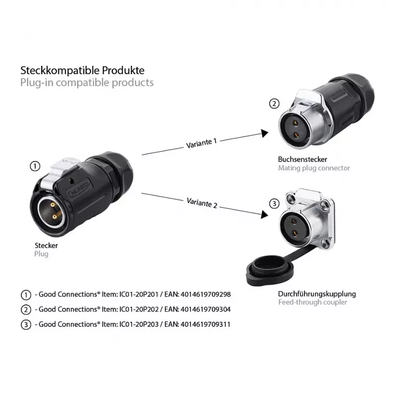 Conector de cable Alcasa IC01-20P202 S1 corriente 2 polos negro