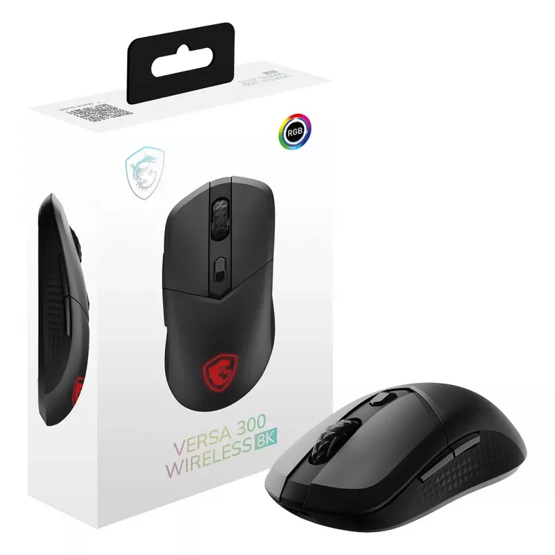 Ratón gaming MSI VERSA 300 WIRELESS 8K, ambidiestro, óptico, 2600 DPI, 6 botones, negro