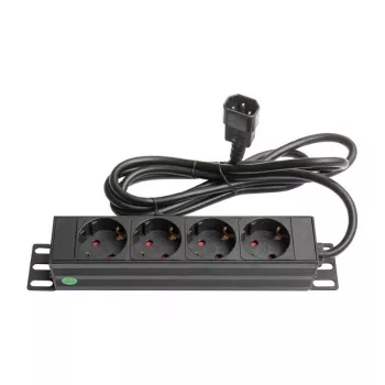 Regleta de enchufes Good Connections 10 - 1HE - conector macho C14 a 4x conector hembra schuko - protección infantil - perfil de aluminio - negro