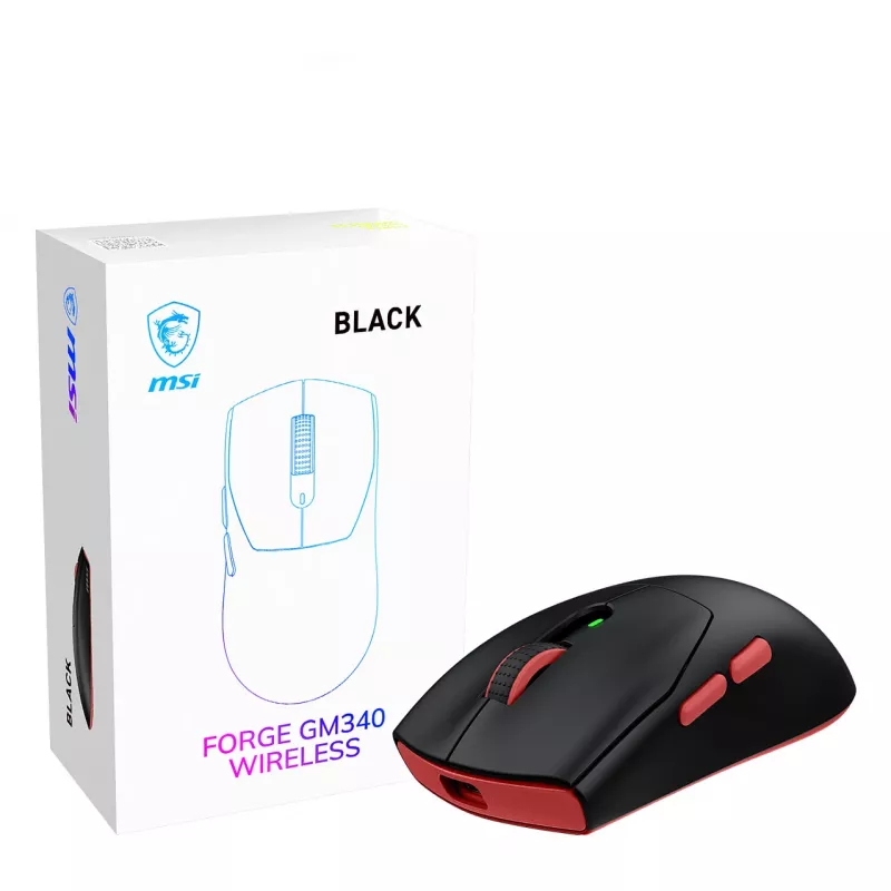 Ratón gaming inalámbrico MSI Forge GM340, ambidiestro, óptico, 12000 DPI, Negro