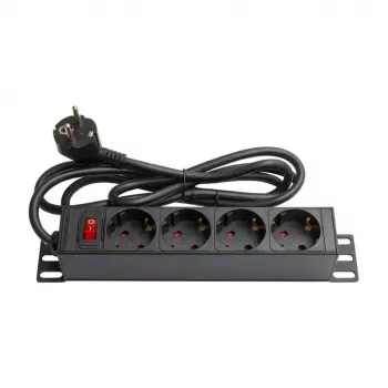 Regleta de enchufes Good Connections 10 - 1HE - conector macho schuko a 4x conector hembra schuko - con interruptor - protección infantil - perfil de aluminio - negro