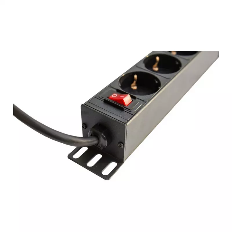 Regleta de enchufes Good Connections 10 - 1HE - conector macho schuko a 4x conector hembra schuko - con interruptor - protección infantil - perfil de aluminio - negro