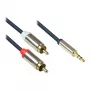 Cable de conexión de audio High-Quality 3,5 mm, conector jack macho a 2 conectores RCA macho, carcasa de metal macizo, azul oscuro, 0,5 m, Good Connections (GC-M0056)
