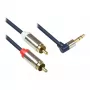 Cable de conexión de audio High-Quality 3,5 mm, conector jack macho acodado a la derecha a 2 conectores RCA macho, carcasa de metal macizo, azul oscuro, 1,5 m, Good Connections (GC-M00