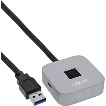 Lector de huellas USB con hub InLine 41360K, compatible con Windows Hello, cable de 1,5 m, plateado