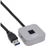 Lector de huellas USB con hub InLine 41360K, compatible con Windows Hello, cable de 1,5 m, plateado