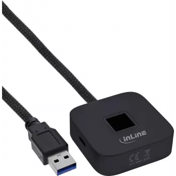Lector de huellas USB con hub InLine, compatible con Windows Hello, cable de 1,5 m, negro