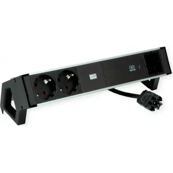 Bachmann 937.306 DESK2 ALU regleta, negro, 2x Schuko, 1x USB-C 60 W