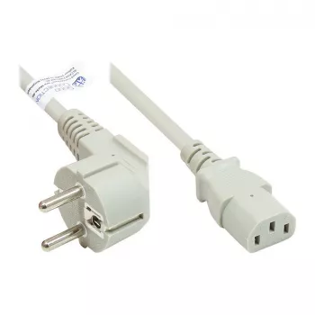 Cable de alimentación con conector Schuko tipo E+F (CEE 7/7, acodado) a C13 (recto), gris, 1,00 mm², 5 m, Good Connections® (P0130-GR050)