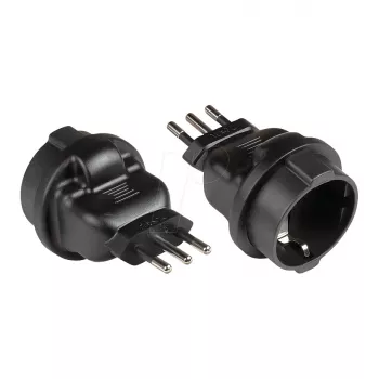 Adaptador de red con conector italiano tipo L (CEI 23-16, recto) a toma Schuko tipo F (CEE 7/3, recta), negro, Good Connections® (PA-6502S)