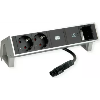 Bachmann 902.905 DESK2 INOX regleta, 2x Schuko, 1x USB-C 30 W