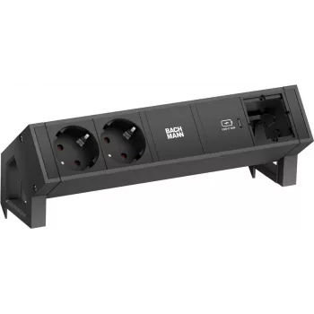 Bachmann DESK 2 regleta, 2x Schuko, 1x USB-C 30W, negro