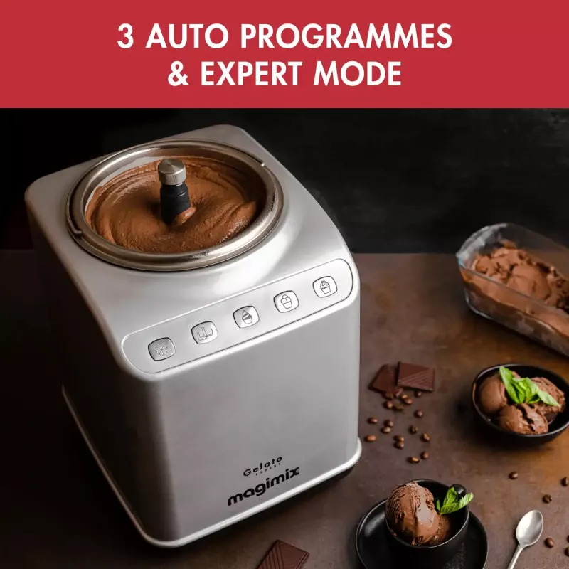 Máquina de helados con compresor Magimix Gelato Expert, 2 L, 180 W, acero inoxidable