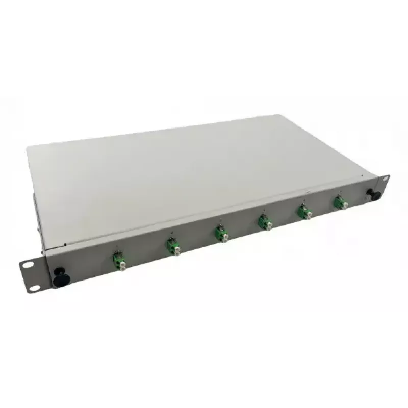Helos 375550 caja de empalmes de fibra óptica de 19", 6x LC/APC Duplex OS2, lista para empalmar, gris