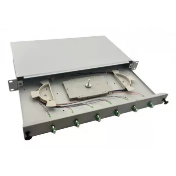 Helos 375550 caja de empalmes de fibra óptica de 19", 6x LC/APC Duplex OS2, lista para empalmar, gris