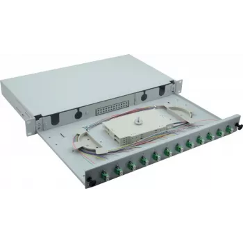 Helos 375552 caja de empalmes de fibra óptica de 19", 12x LC/APC Duplex OS2, lista para empalmar, gris
