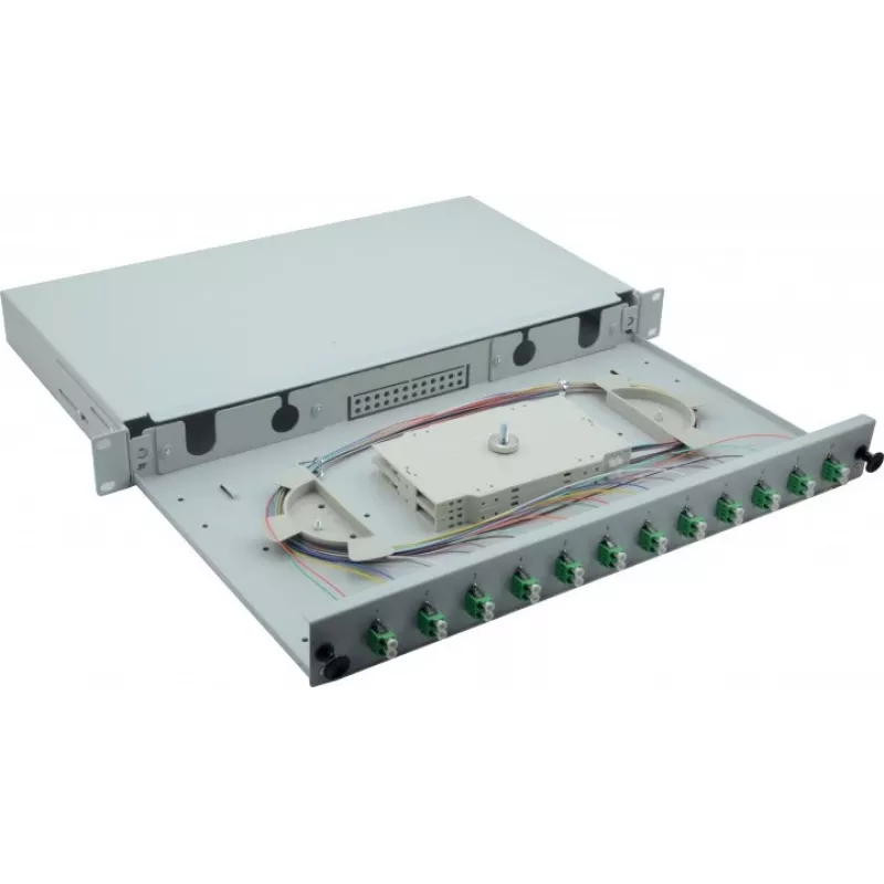 Helos 375552 caja de empalmes de fibra óptica de 19", 12x LC/APC Duplex OS2, lista para empalmar, gris