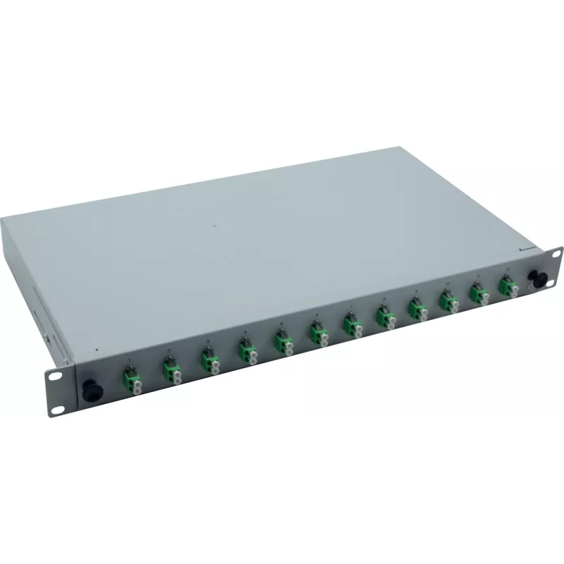 Helos 375552 caja de empalmes de fibra óptica de 19", 12x LC/APC Duplex OS2, lista para empalmar, gris