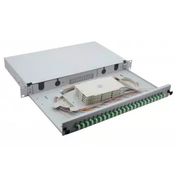 Helos 375554 caja de empalmes de fibra óptica de 19", 24x LC/APC Duplex OS2, lista para empalmar, gris
