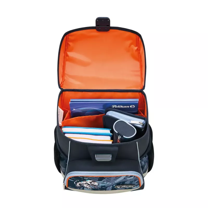 Set de mochila escolar HERLITZ Loop Plus TechMech para niños — poliéster, compuesto por mochila escolar, bolsa de deporte, estuche y plumier