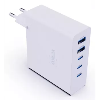 Cargador rápido Verico MOJO GaN 140W multipuerto USB-C y USB-A para portátiles, smartphones y tablets, Blanco