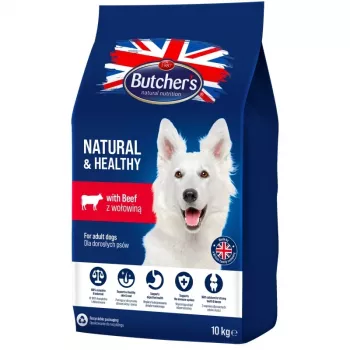 Pienso seco para perros BUTCHER'S Natural & Healthy Dog with Beef – 10 kg, alimento completo para perros adultos