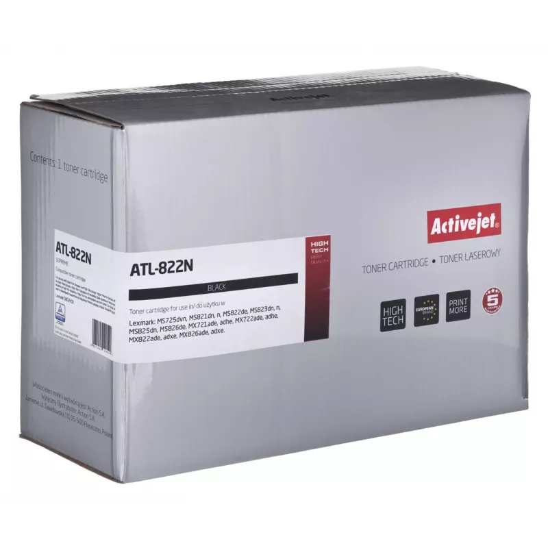 Cartucho de tóner ActiveJet ATL-822N para Lexmark (sustituto 58D2H00), negro, 15000 páginas, 1 ud.