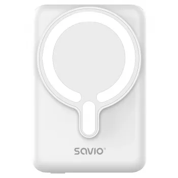 Batería externa SAVIO BA-13 10000 mAh con salida de 20 W y carga inalámbrica, blanca