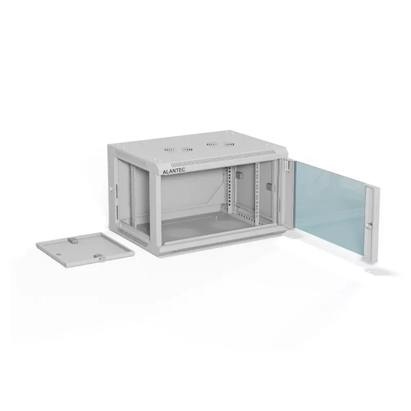 Armario rack de pared de 19 inch A-LAN ALANTEC 6U 600x450 mm, acero, puerta de vidrio templado, con cerradura, gris