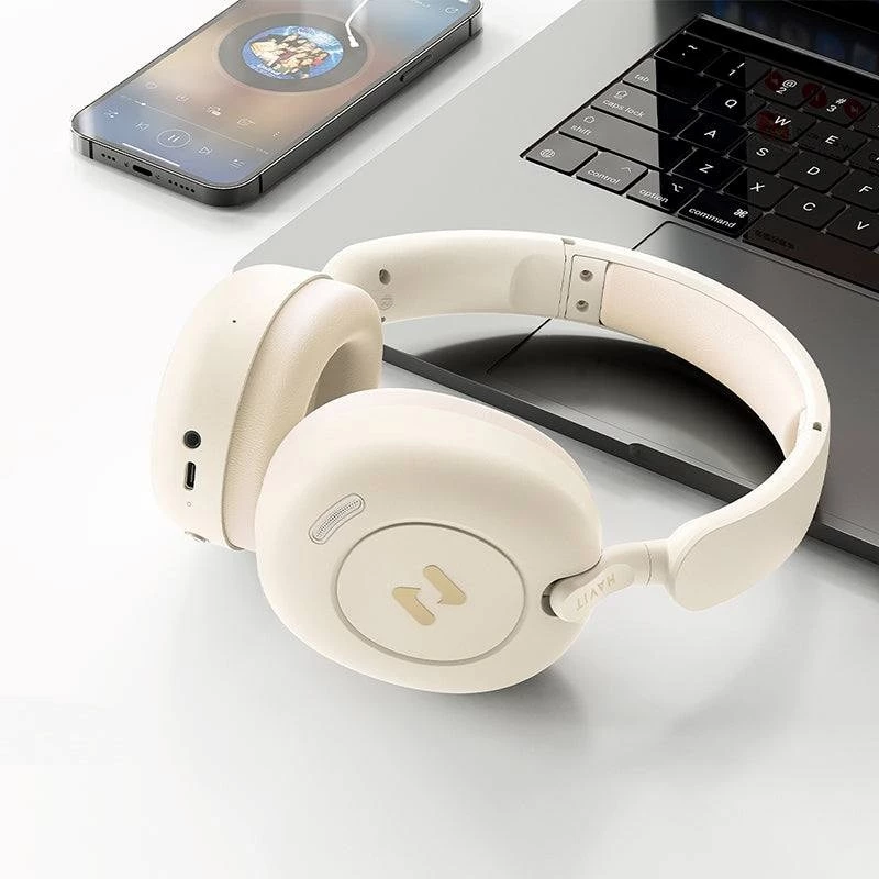 Auriculares Bluetooth over-ear HAVIT H655BT PRO — Auriculares inalámbricos, beige, audio Bluetooth