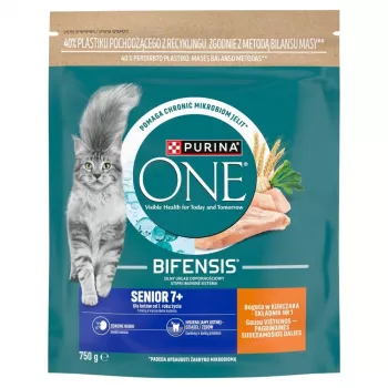 Purina Nestlé Purina ONE Comida para gatos 7+ con pollo y cereales integrales 750 g
