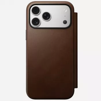 Funda para móvil de cuero Nomad Modern Leather Folio para iPhone 17 Pro Max (6,9 pulgadas) marrón, cuero/aluminio, 4 ranuras para tarjetas