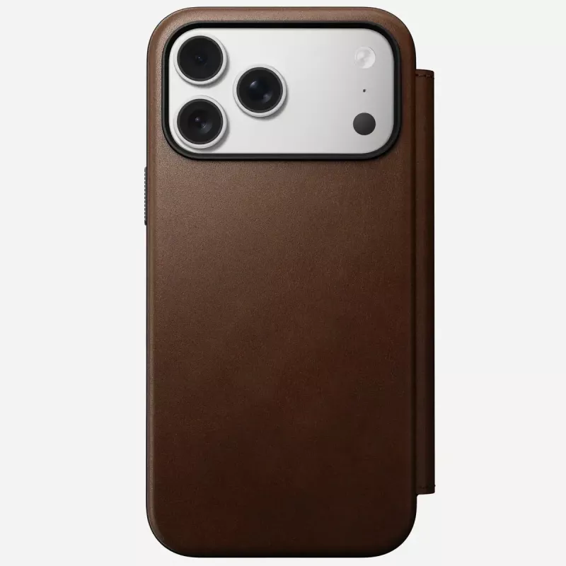 Funda para móvil de cuero Nomad Modern Leather Folio para iPhone 17 Pro Max (6,9 pulgadas) marrón, cuero/aluminio, 4 ranuras para tarjetas