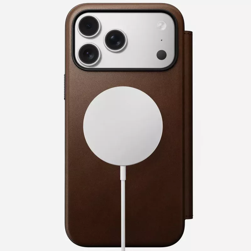Funda para móvil de cuero Nomad Modern Leather Folio para iPhone 17 Pro Max (6,9 pulgadas) marrón, cuero/aluminio, 4 ranuras para tarjetas