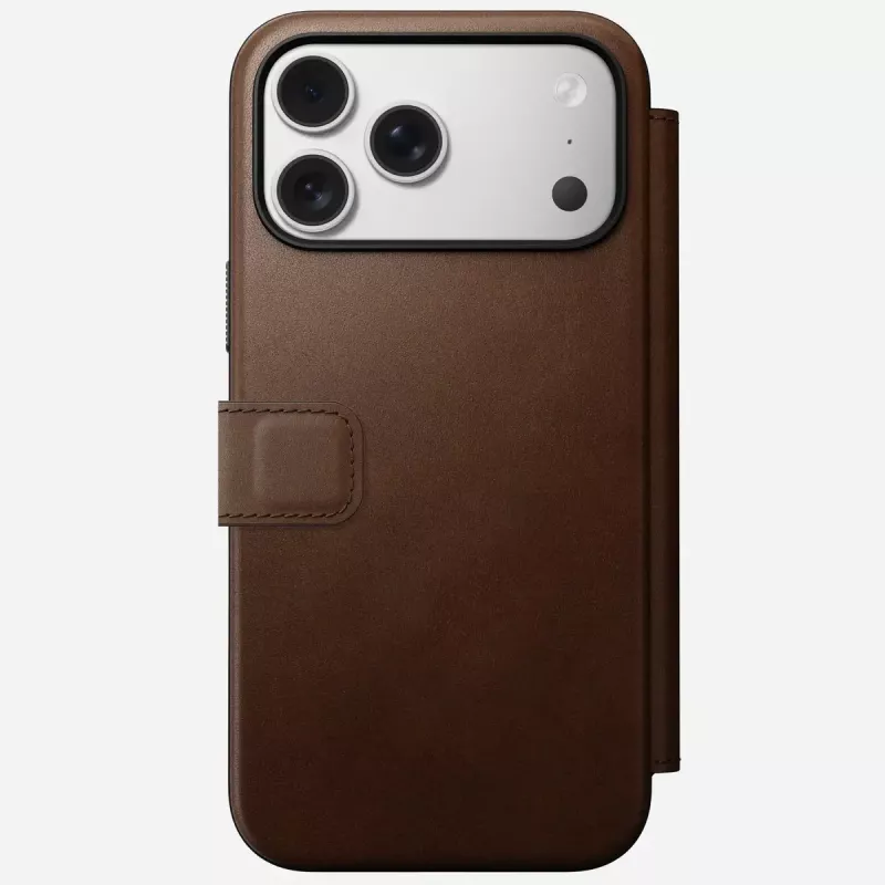 Funda para móvil de cuero Nomad Modern Leather Folio para iPhone 17 Pro Max (6,9 pulgadas) marrón, cuero/aluminio, 4 ranuras para tarjetas