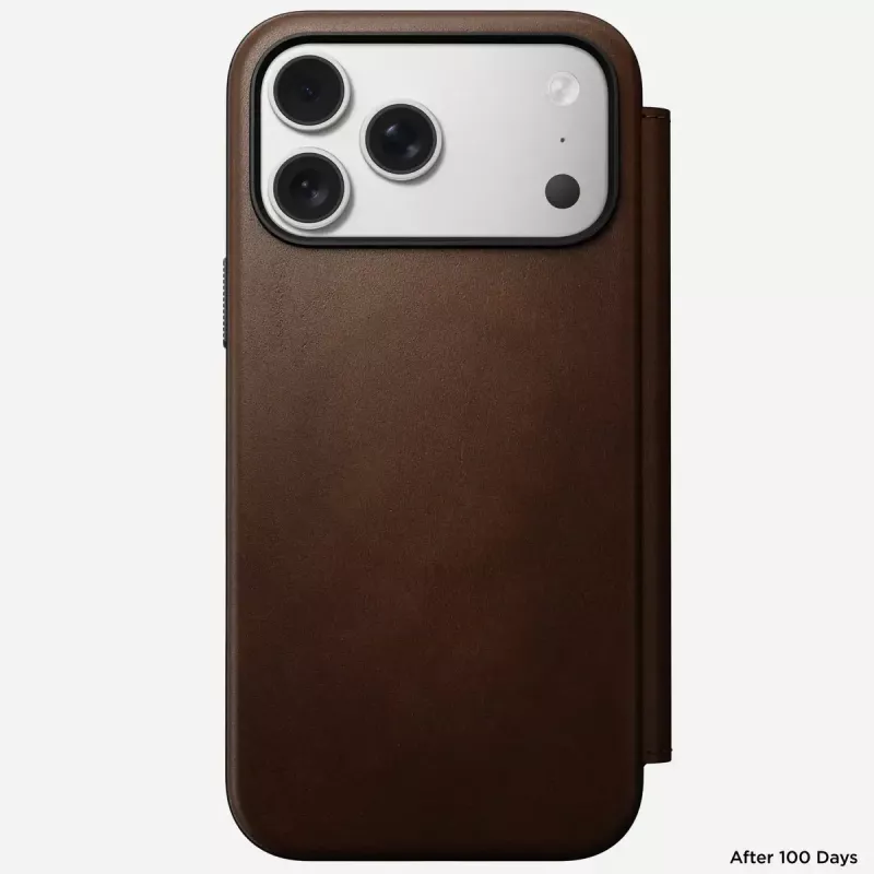 Funda para móvil de cuero Nomad Modern Leather Folio para iPhone 17 Pro Max (6,9 pulgadas) marrón, cuero/aluminio, 4 ranuras para tarjetas