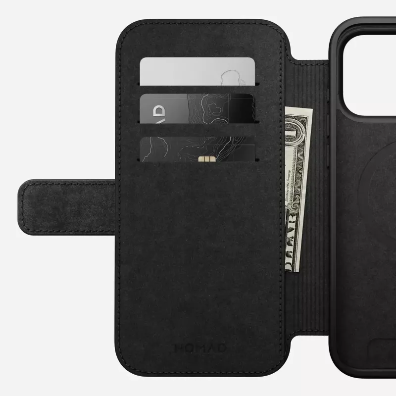 Funda para móvil de cuero Nomad Modern Leather Folio para iPhone 17 Pro Max (6,9 pulgadas) marrón, cuero/aluminio, 4 ranuras para tarjetas