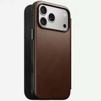 Funda para móvil de cuero Nomad Modern Leather Folio para iPhone 17 Pro Max (6,9 pulgadas) marrón, cuero/aluminio, 4 ranuras para tarjetas