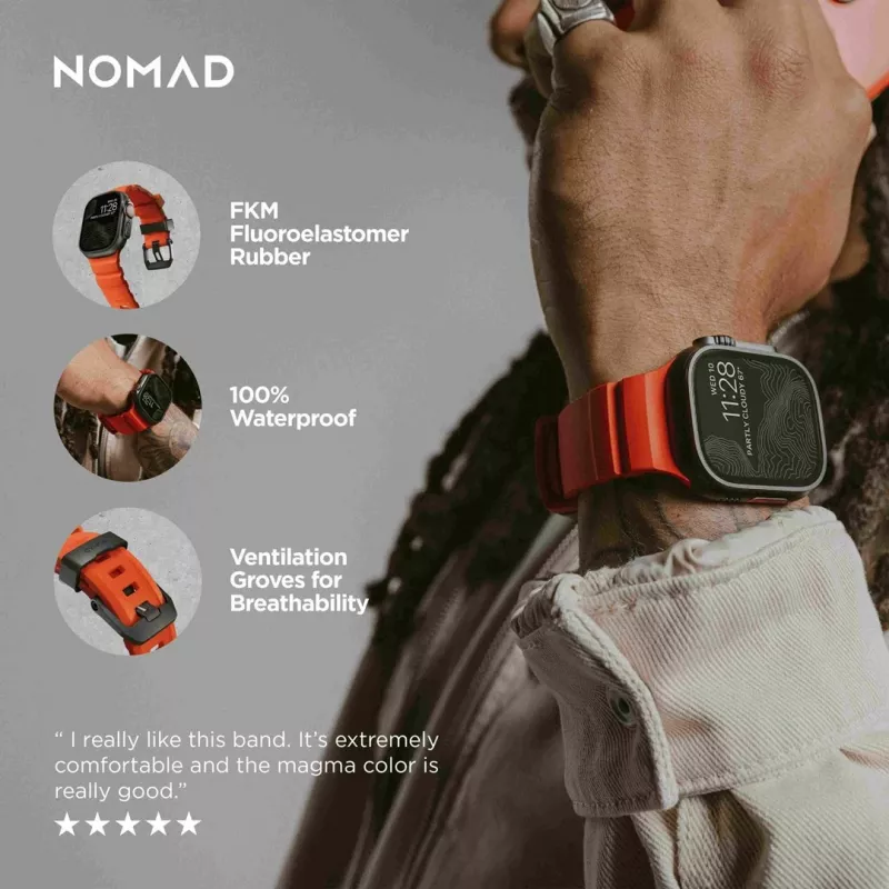 NOMAD Rocky Point correa para Apple Watch 46/49 mm, FKM y titanio, Magma/Black Hardware