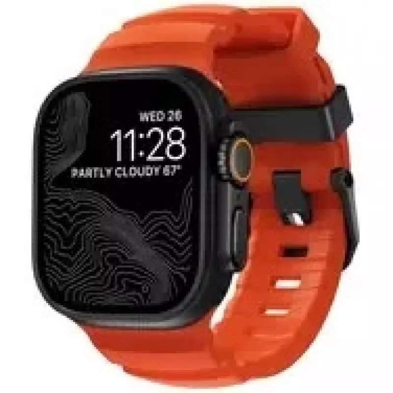 NOMAD Rocky Point correa para Apple Watch 46/49 mm, FKM y titanio, Magma/Black Hardware