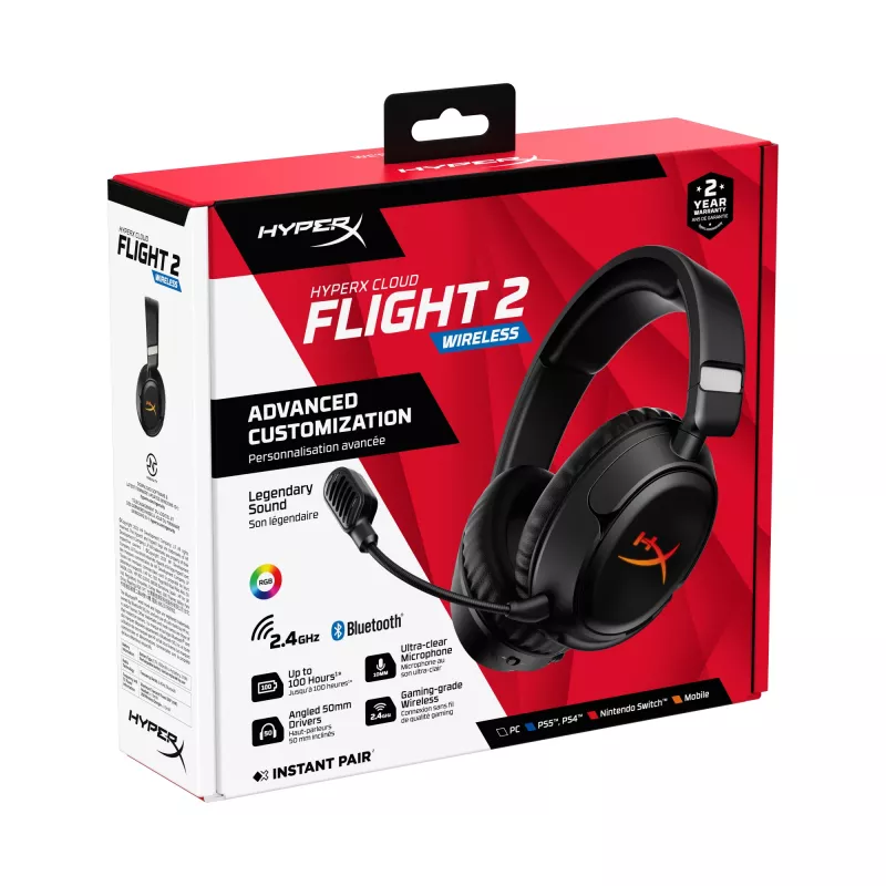 Auriculares gaming inalámbricos HyperX Cloud Flight 2 — circumaurales, negro