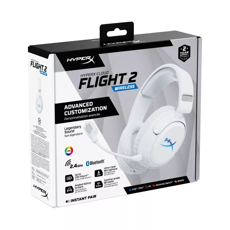 Auriculares gaming inalámbricos KINGSTON HyperX Cloud Flight 2 con USB-C y Bluetooth, blanco