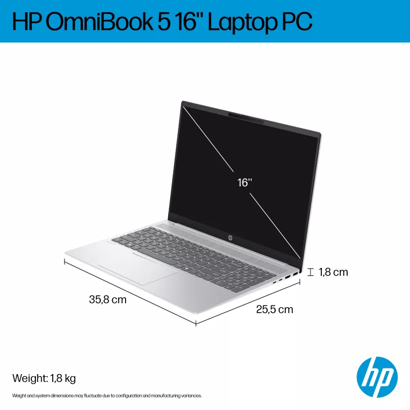 HP OmniBook 5 16-bc1002na AMD Ryzen™ 5 8540U Portátil 40,6 cm (16 pulgadas) pantalla táctil 2K 8 GB LPDDR5-SDRAM 512 GB SSD Wi-Fi 6 (802.11ax) Windows 11 Home plateado (reacondicionado)